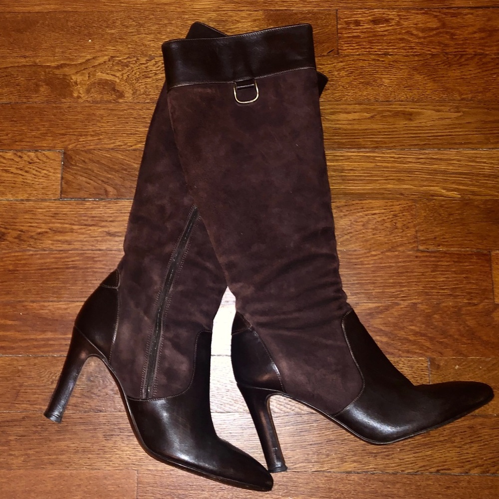 J Crew Brown Leather & Suede Heeled Boots 8